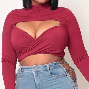 Women's Burgundy Cut Out Crop Top